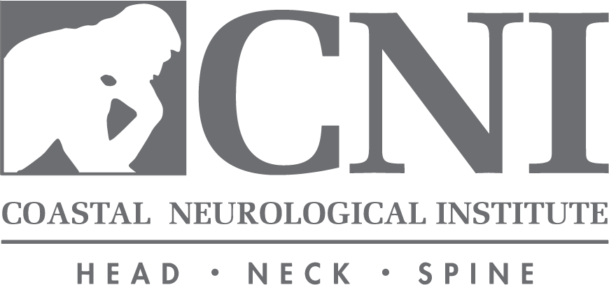 A gray and white logo for the center neurological institute.